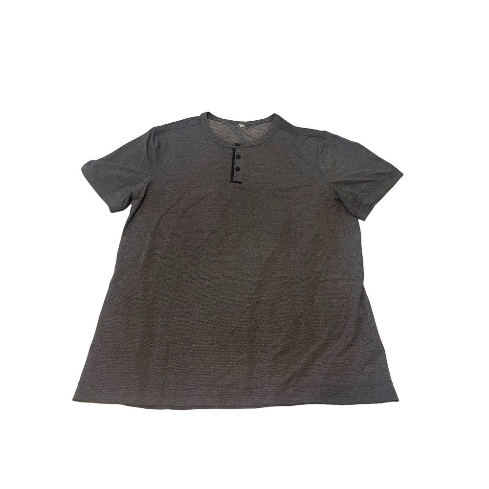 Lululemon Mens Three Hit Henley XL Gray Short Sleeve Athletic Performance Shirt